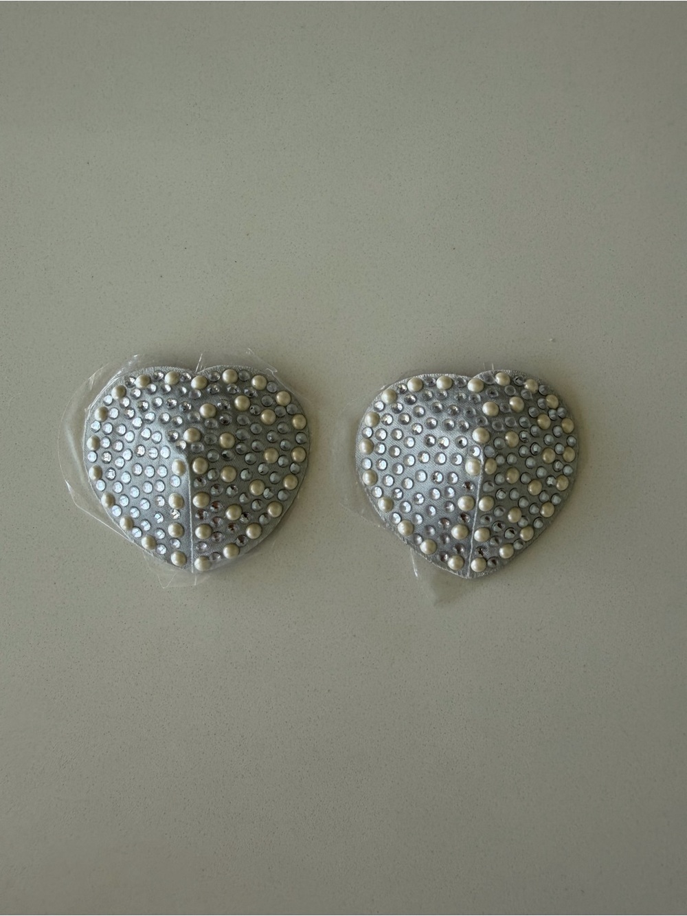Pearl-Accent Silver Heart nipple covers - NEW